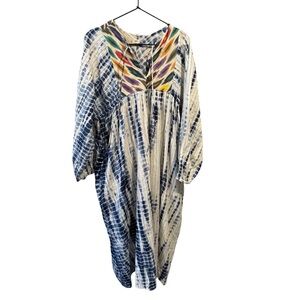 warm Tie Dye Cotton‎ Maxi Bohemian Dress Long Sleeve Large Festival